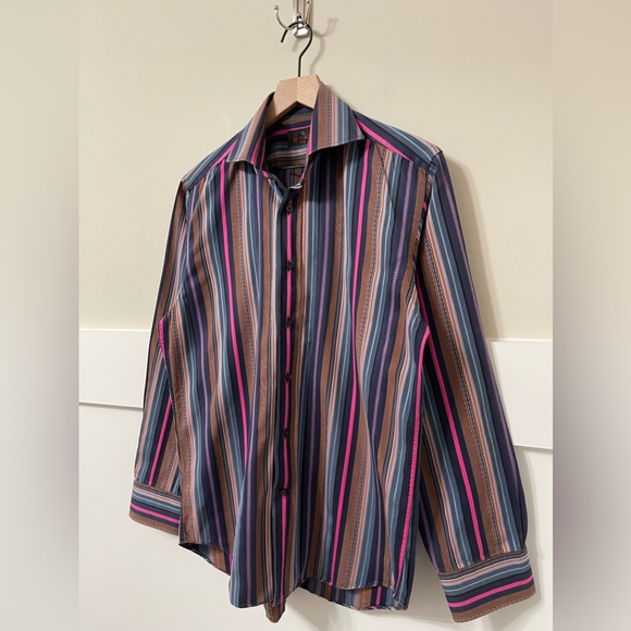 Etro Milano Multi-Color Stripe Luxury Unique Shirt Italy Size 39 - Picture 5 of 7